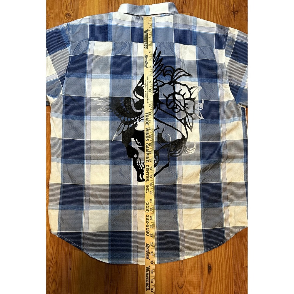 Roadblock Jeans Mens Button Up Shirt Skull Print Y2K Design Affliction‎ Style - Picture 6 of 7
